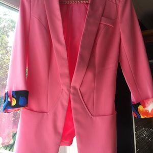 Pink blazer jacket with coloured scarf